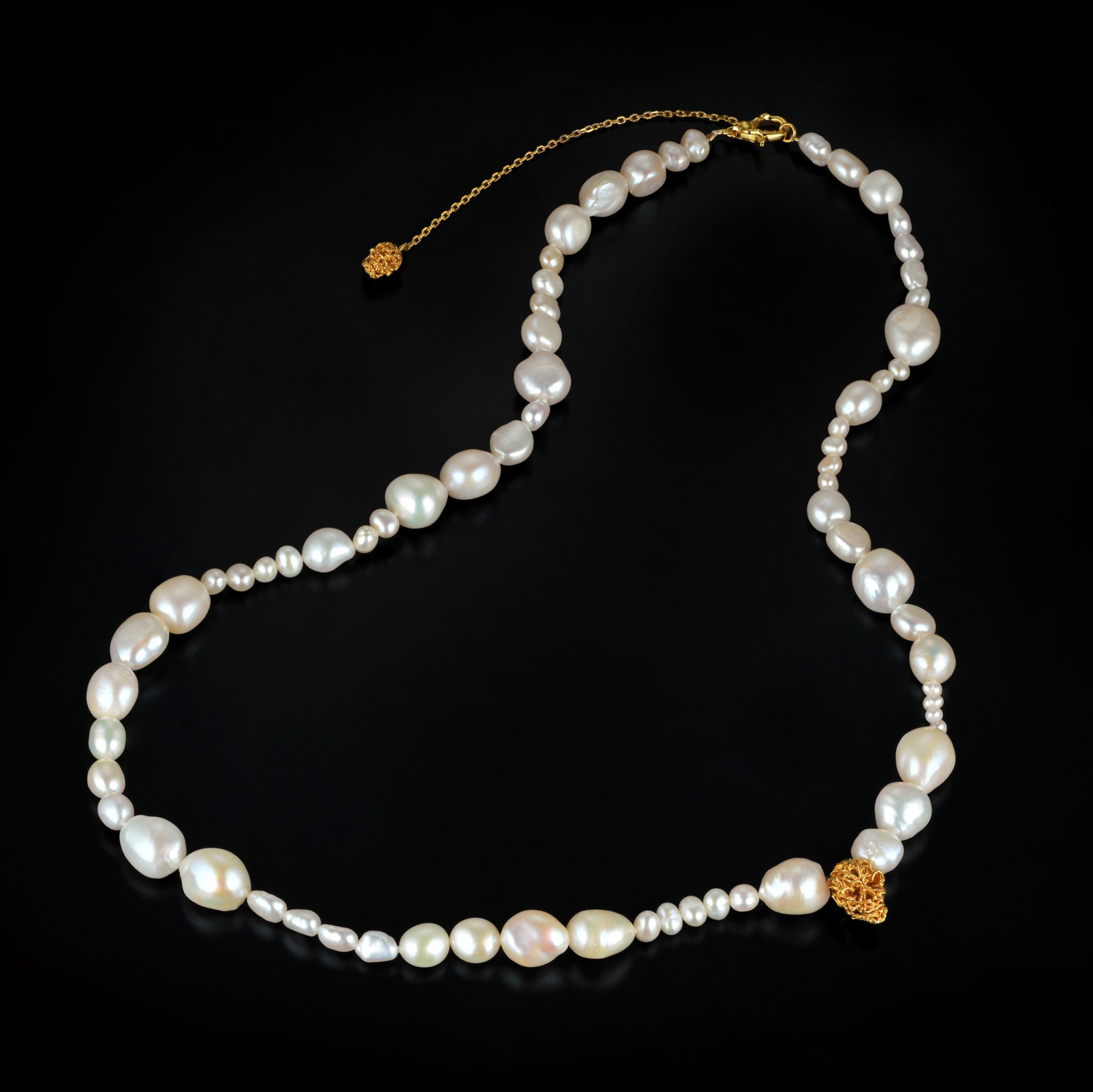 CASVET · Skull & Pearl Strand Necklace · 24K Gold Vermeil