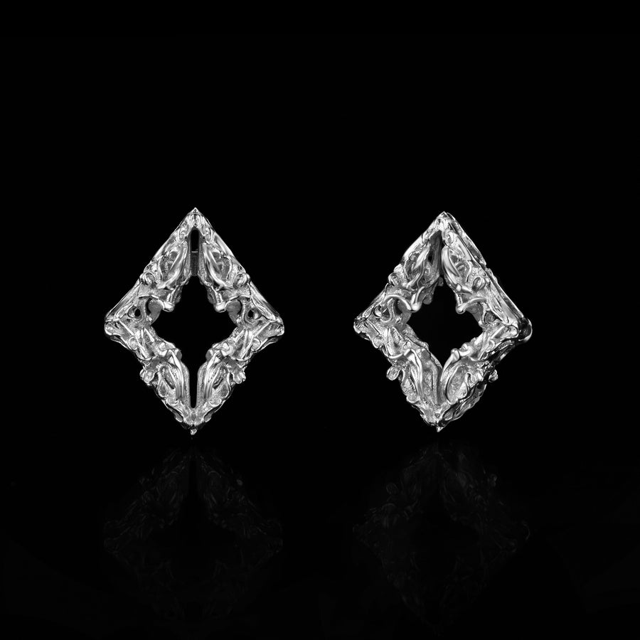 Edgy Diamond Stud Earrings · 18K White Gold Vermeil