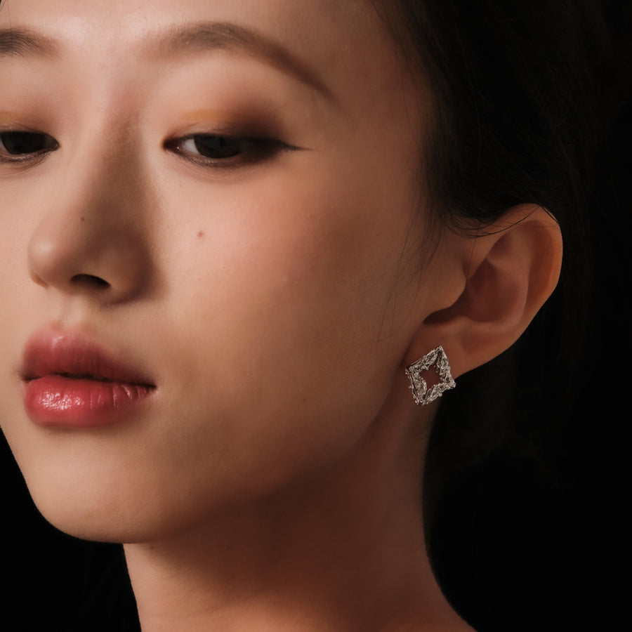 Edgy Diamond Stud Earrings · 18K White Gold Vermeil