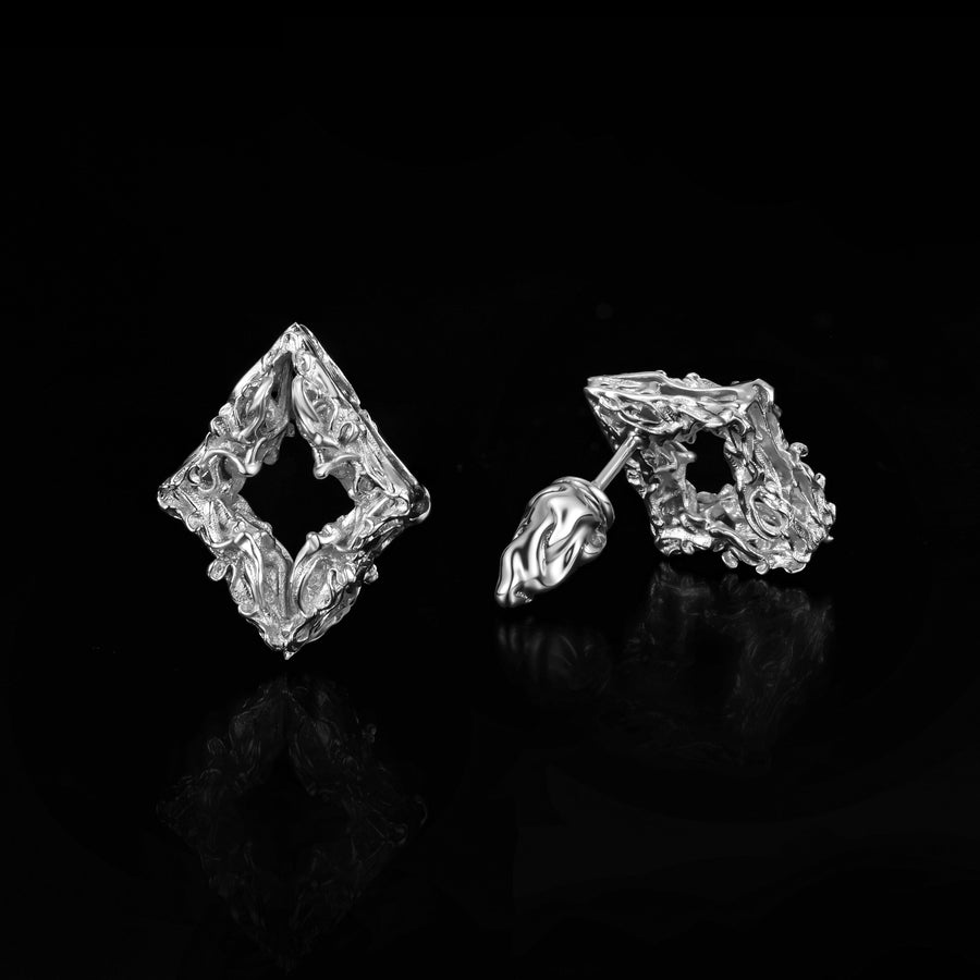 Edgy Diamond Stud Earrings · 18K White Gold Vermeil