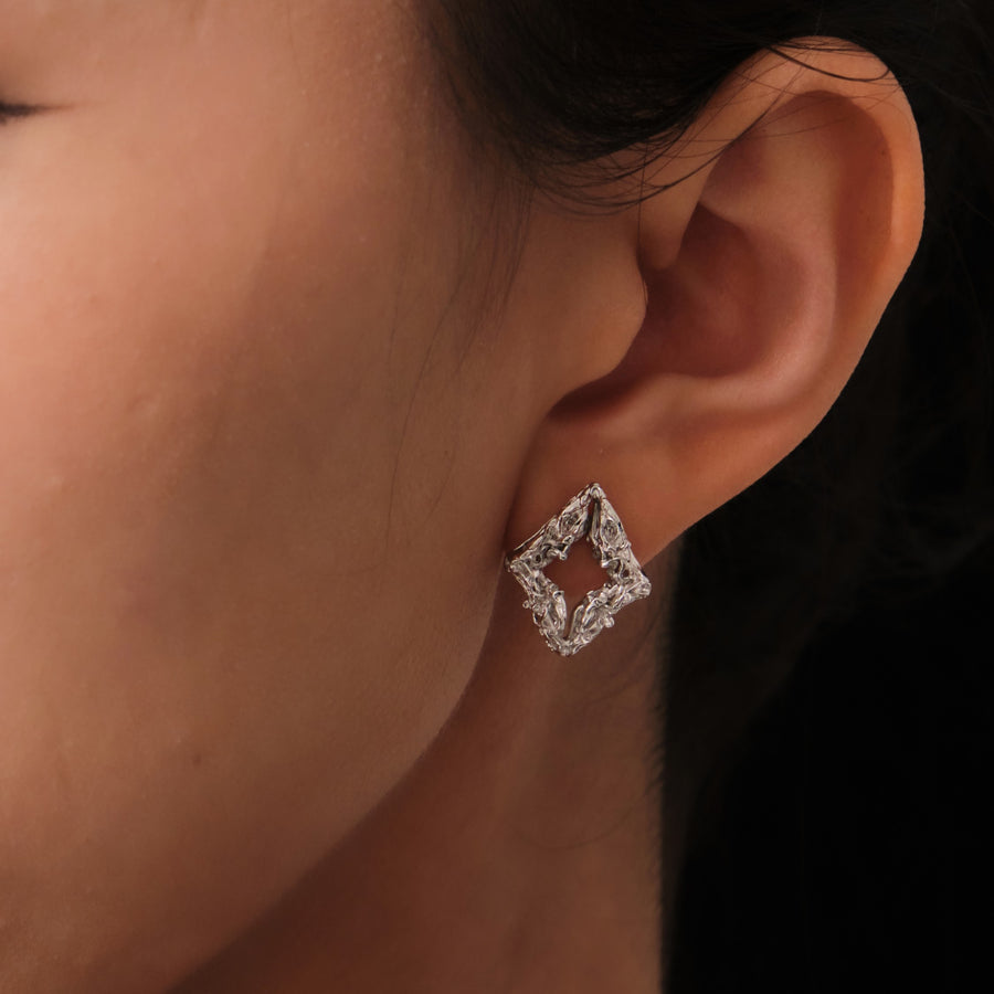 Edgy Diamond Stud Earrings · 18K White Gold Vermeil