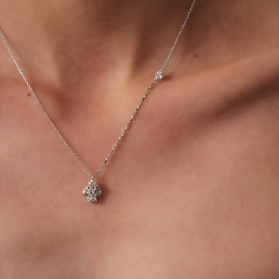 Mini Glamorous Spade Necklace · 18K White Gold Vermeil