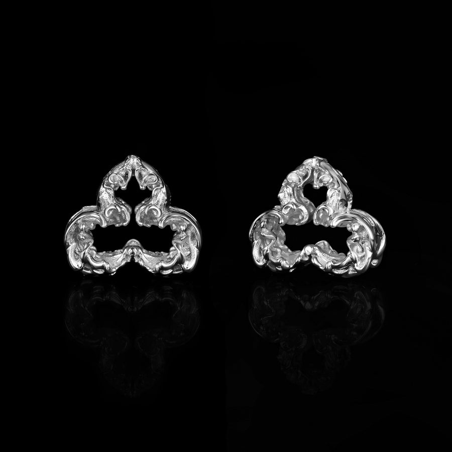 Mysterious Club Stud Earrings · 18K White Gold Vermeil