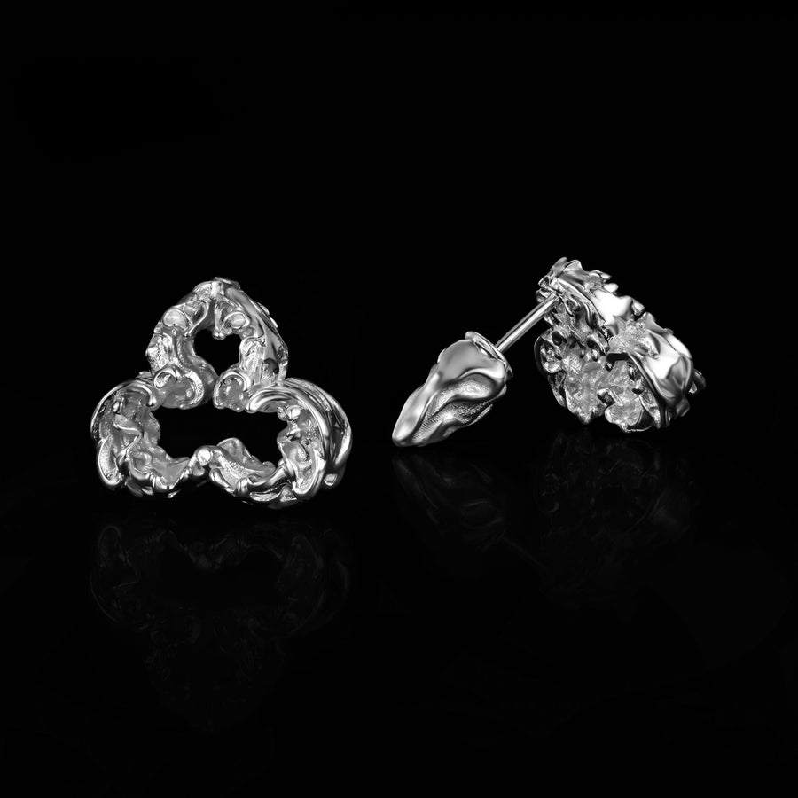 Mysterious Club Stud Earrings · 18K White Gold Vermeil
