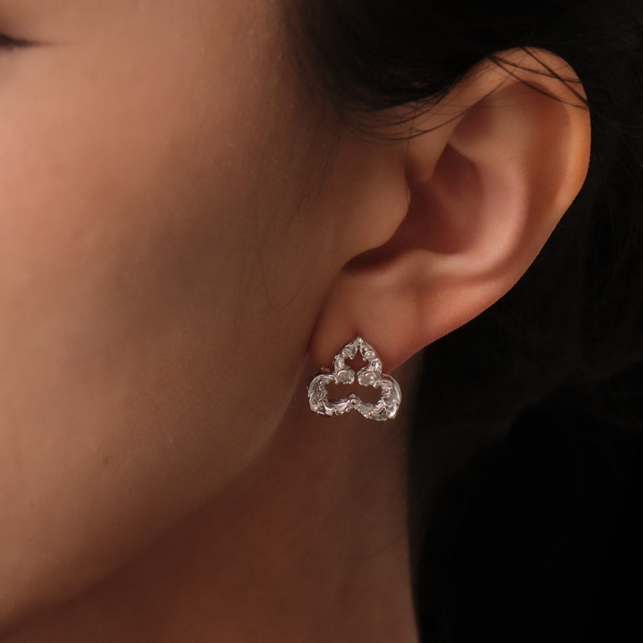 Mysterious Club Stud Earrings · 18K White Gold Vermeil