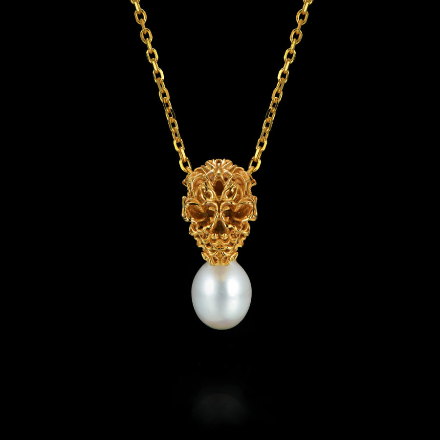 Skull & Pearl Pendant Necklace · 24K Gold Vermeil