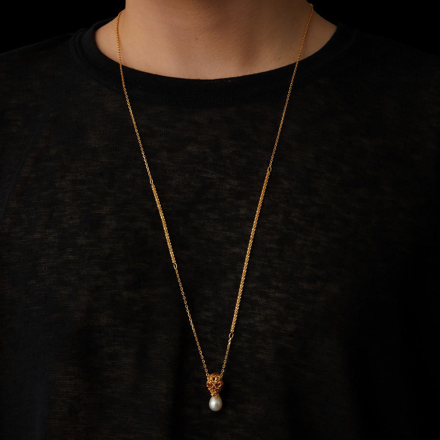 Skull & Pearl Pendant Necklace · 24K Gold Vermeil