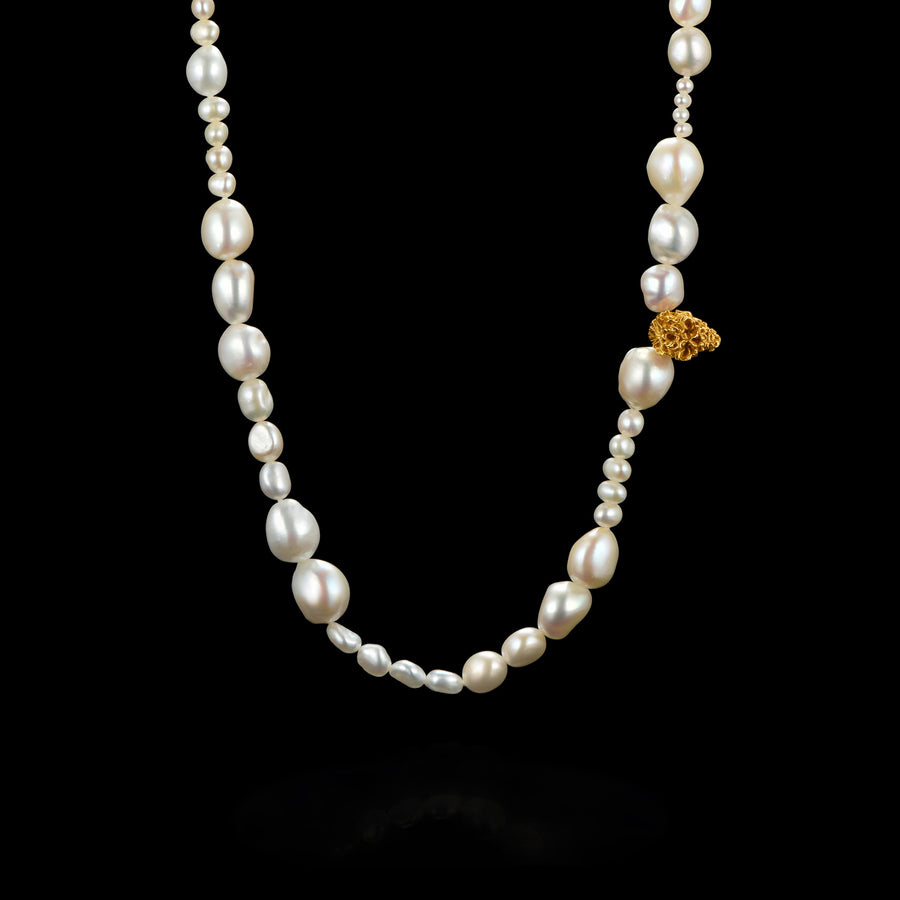 Skull & Pearl Strand Necklace · 24K Gold Vermeil