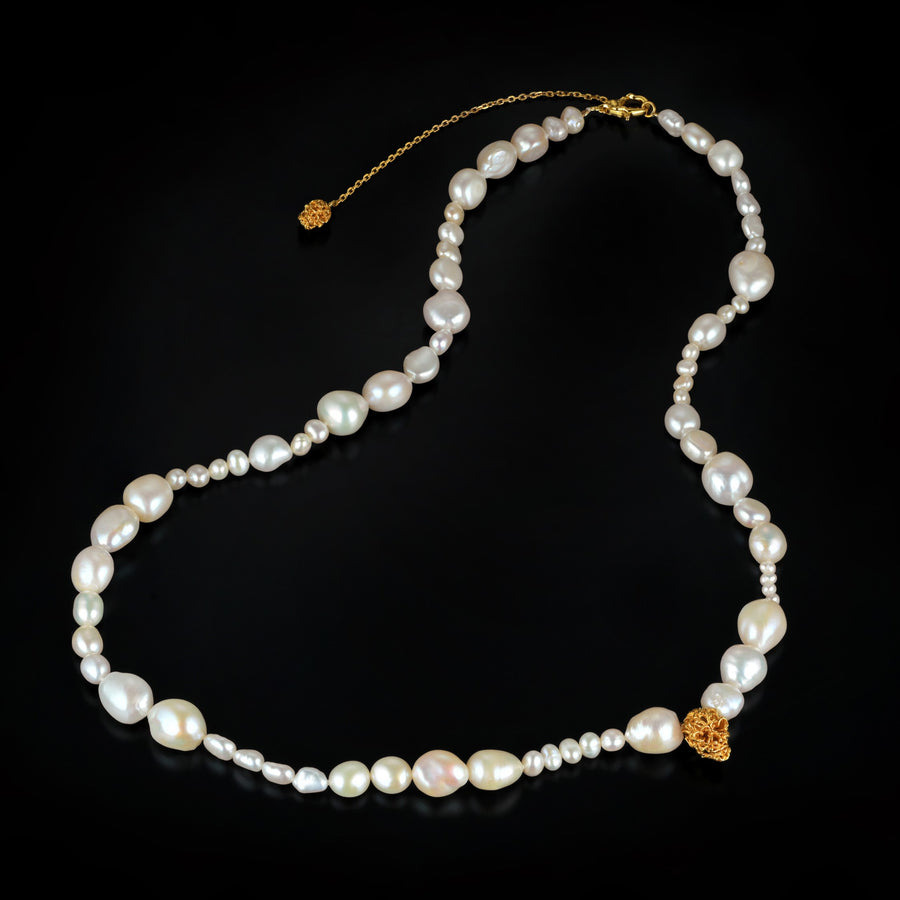 Skull & Pearl Strand Necklace · 24K Gold Vermeil