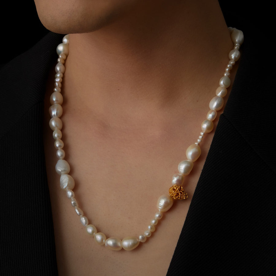 Skull & Pearl Strand Necklace · 24K Gold Vermeil