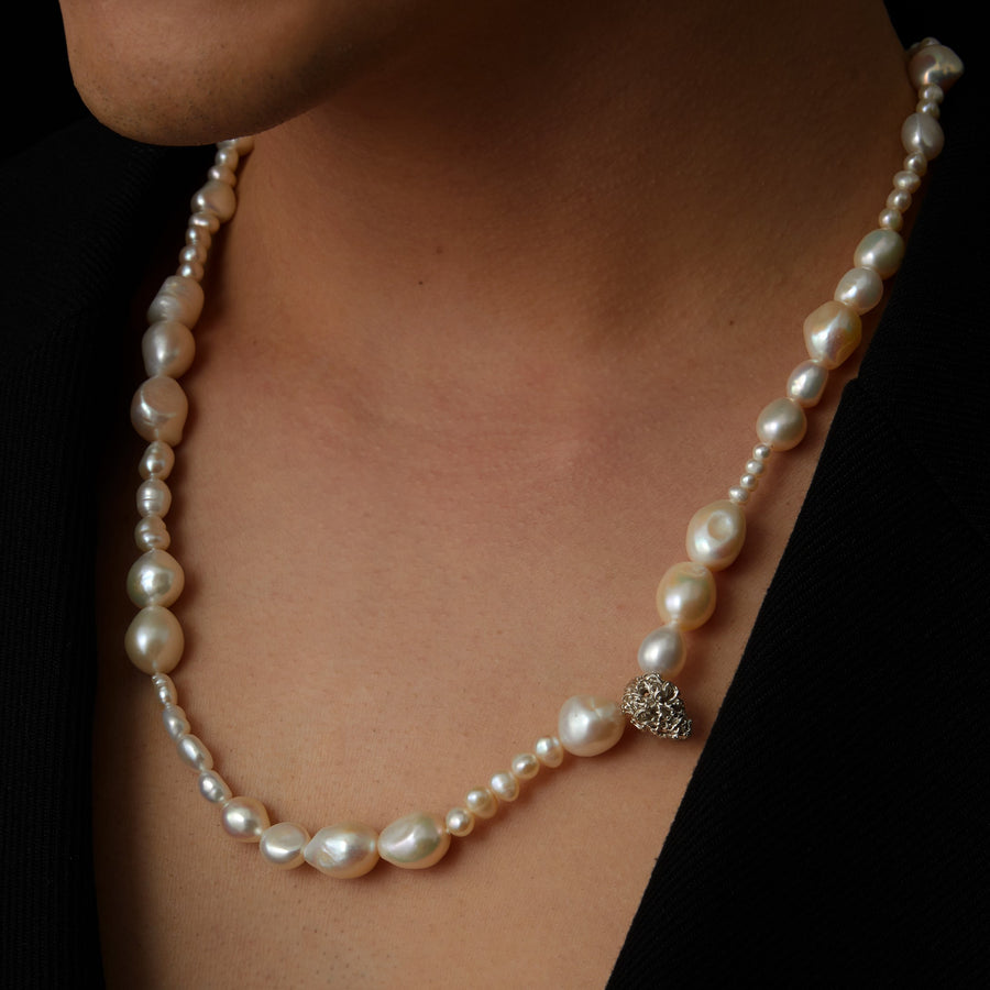 Skull & Pearl Strand Necklace · 18K White Gold Vermeil