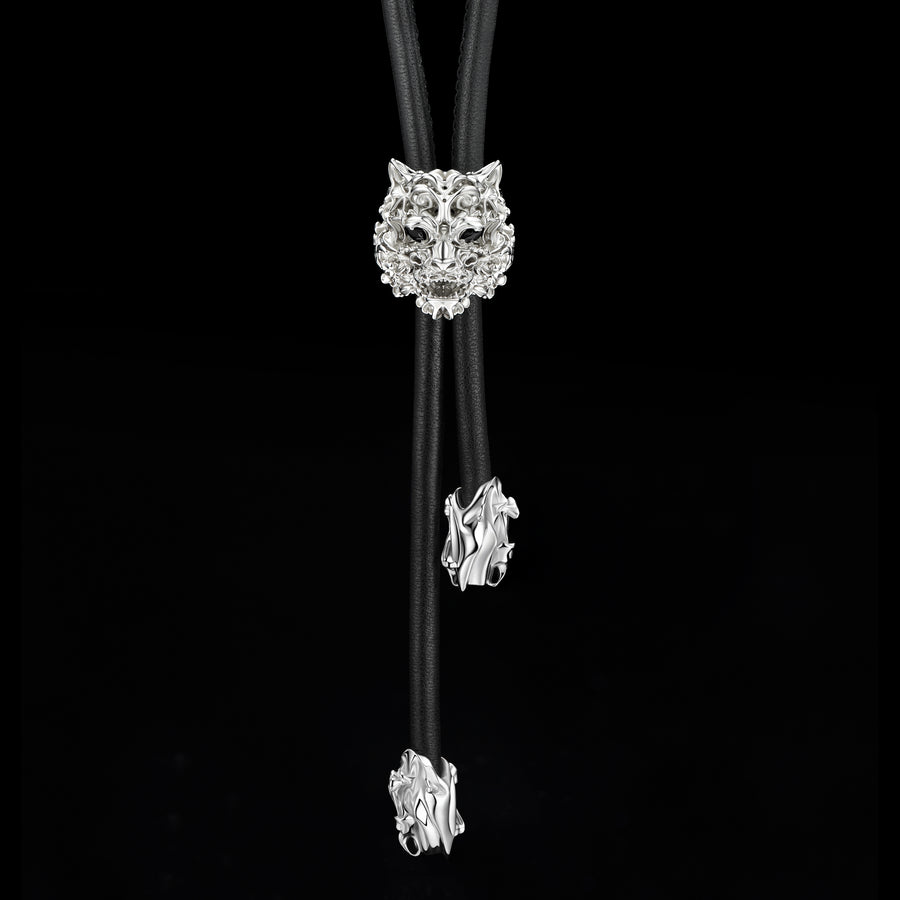 Tiger Head Bolo Tie · 18K White Gold Vermeil