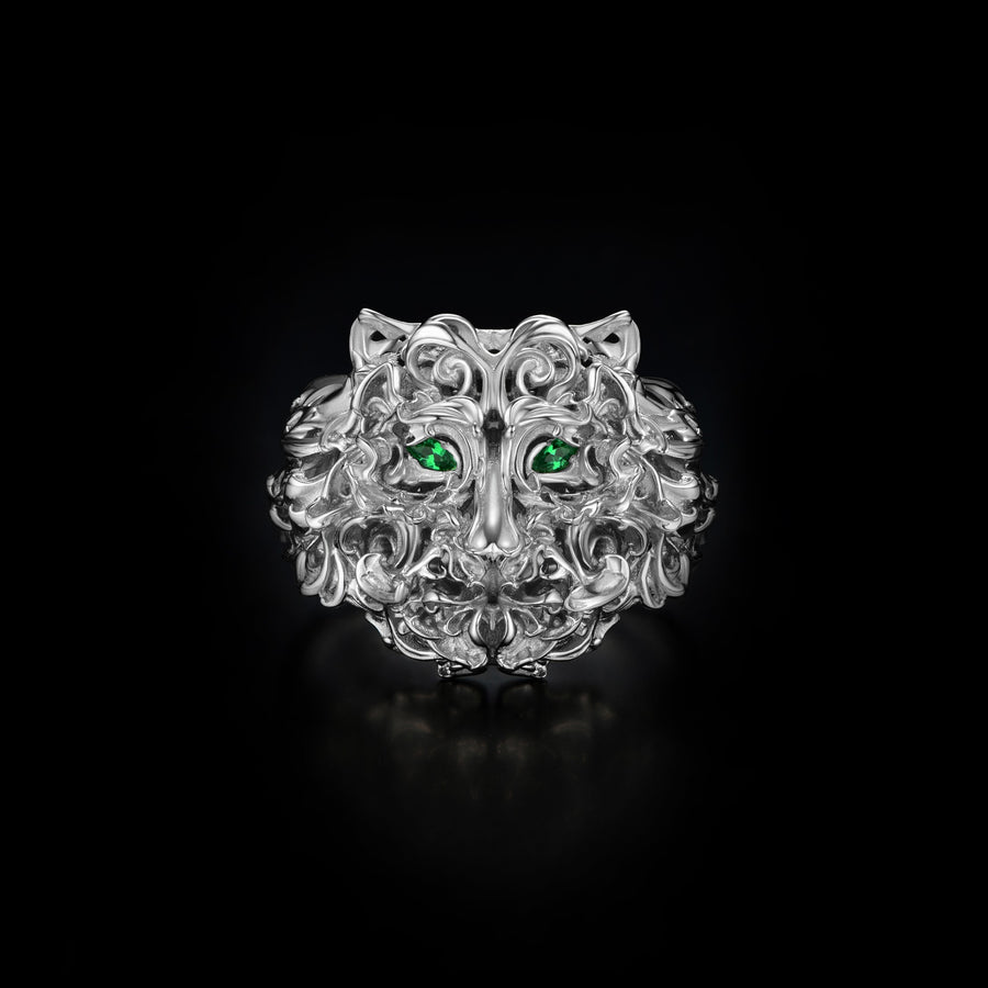 Tiger Head Ring · 18K White Gold Vermeil