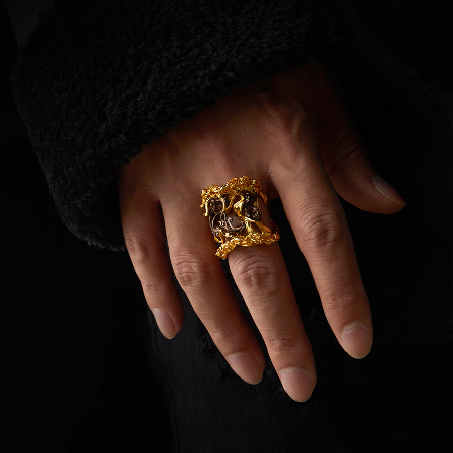 Tiger Stripe Ring · 24K Gold Vermeil & Brown Lacquer